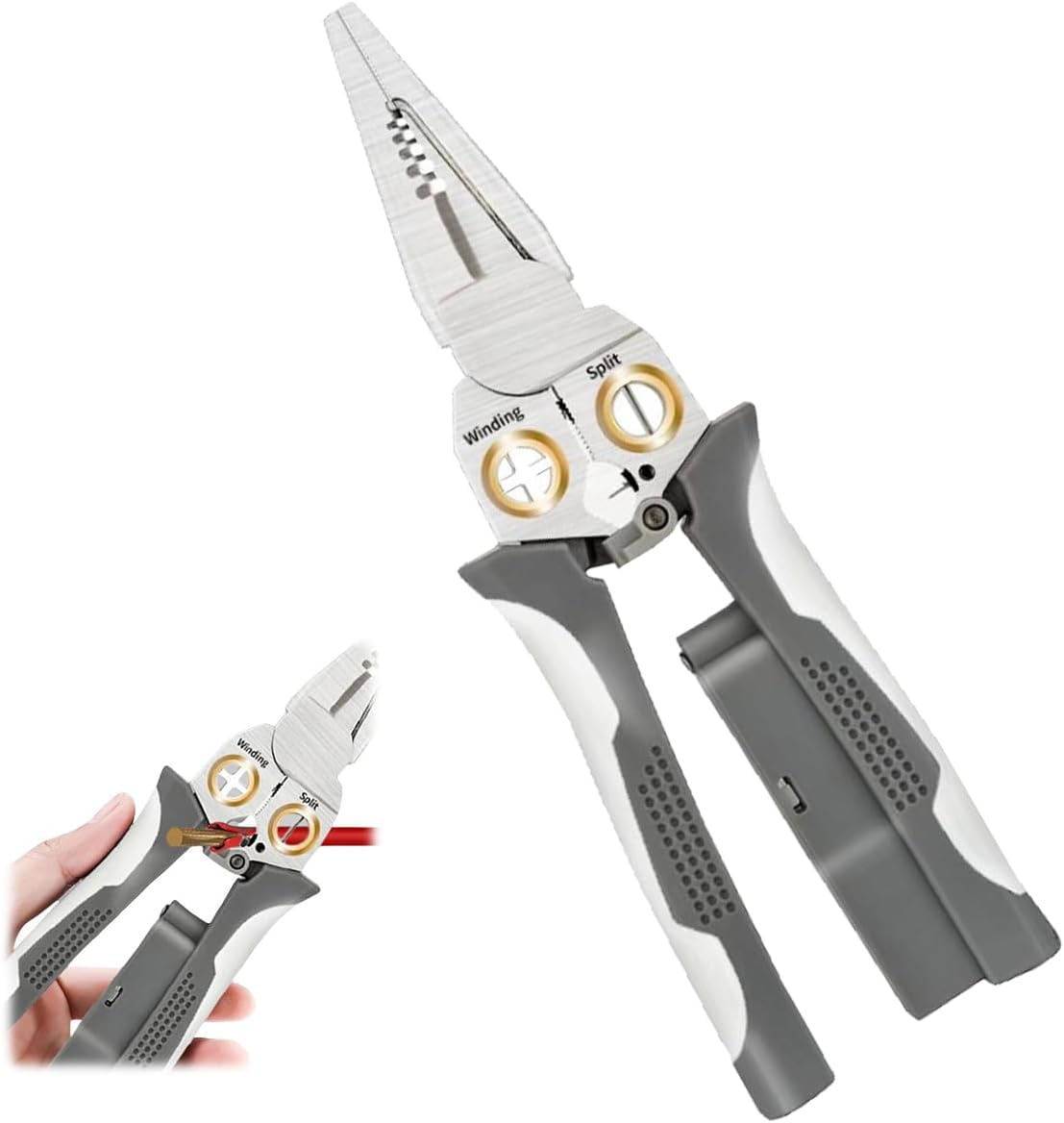8 IN 1 Wire Strippers Twister with Electricity Measurement Function,Multifunctional Wire Stripping Pliers for Cutting and Pulling Wires Cable Scissors,Scraping and Pressing with Voltage Test (Gray)