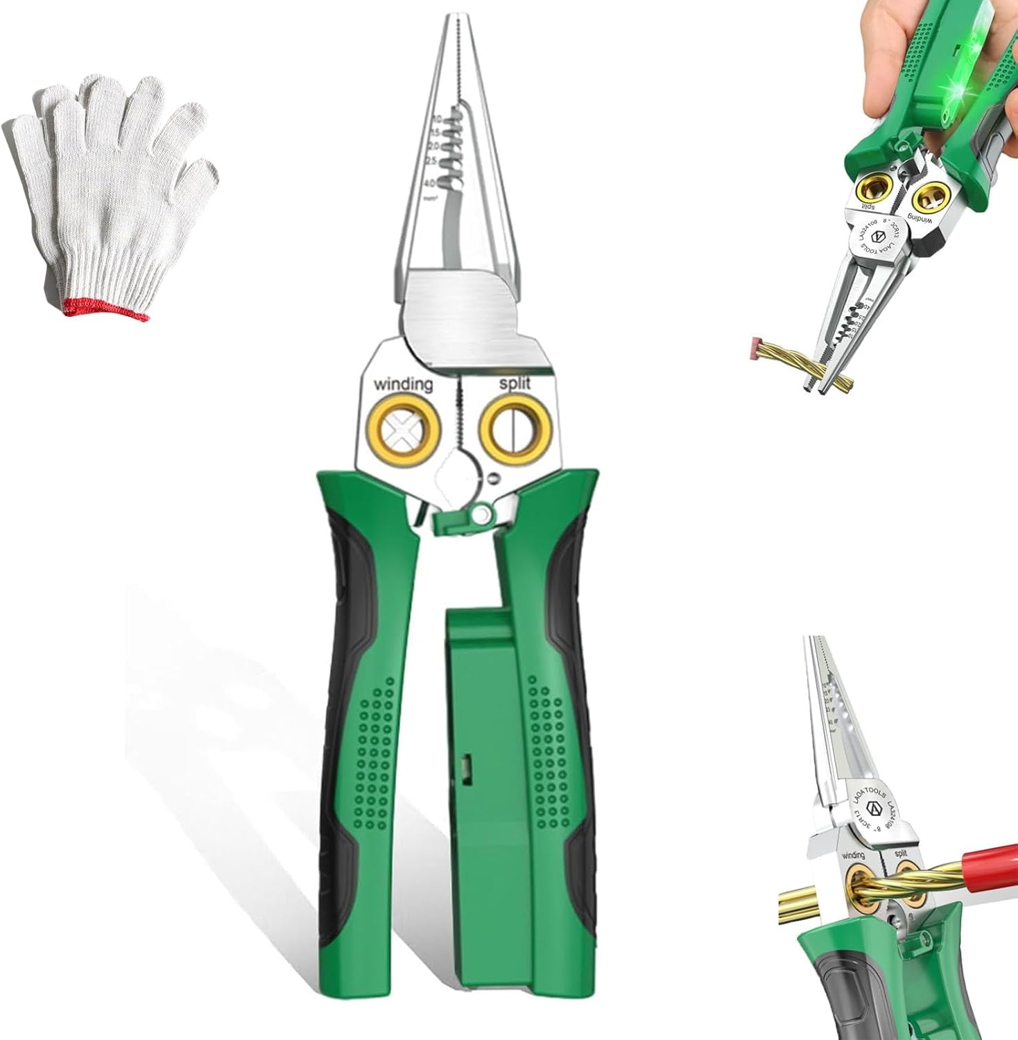 8 in 1 Wire Stripping Pliers, 8 in 1 Wire Stripper with Voltage Tester, Pinzas Para Electricista, Multi-function Electric Wire Stripping Tool for Cutting and Pulling (Green)