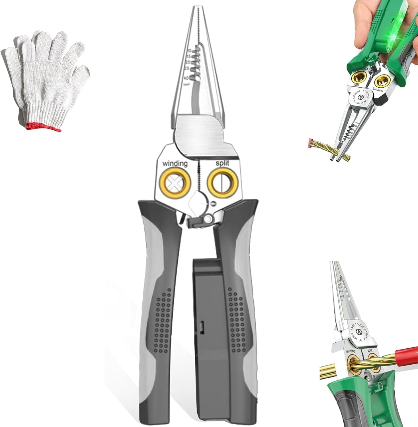 8 in 1 Wire Stripping Pliers, 8 in 1 Wire Stripper with Voltage Tester, Pinzas Para Electricista, Multi-function Electric Wire Stripping Tool for Cutting and Pulling (Grey)
