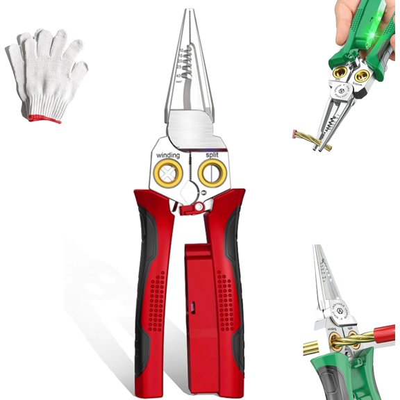 8 in 1 Wire Stripping Pliers, 8 in 1 Wire Stripper with Voltage Tester, Pinzas Para Electricista, Multi-function Electric Wire Stripping Tool for Cutting and Pulling (Red)