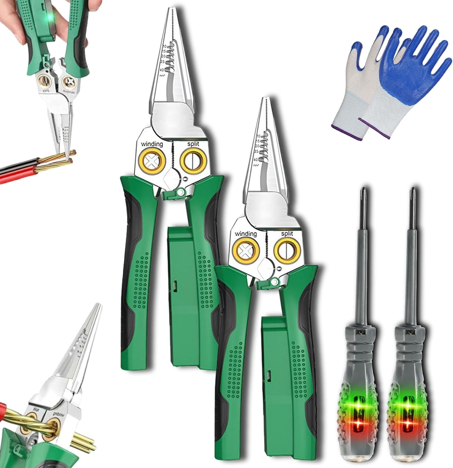 8 in 1 Wire Stripping Pliers, 8 in 1 Wire Stripper With Voltage Tester, Wires Stripper Machine, Electric Wire Stripper with Voltage Tester, Crimper & Cutter for Awg 18-6 Wires (1PCS)