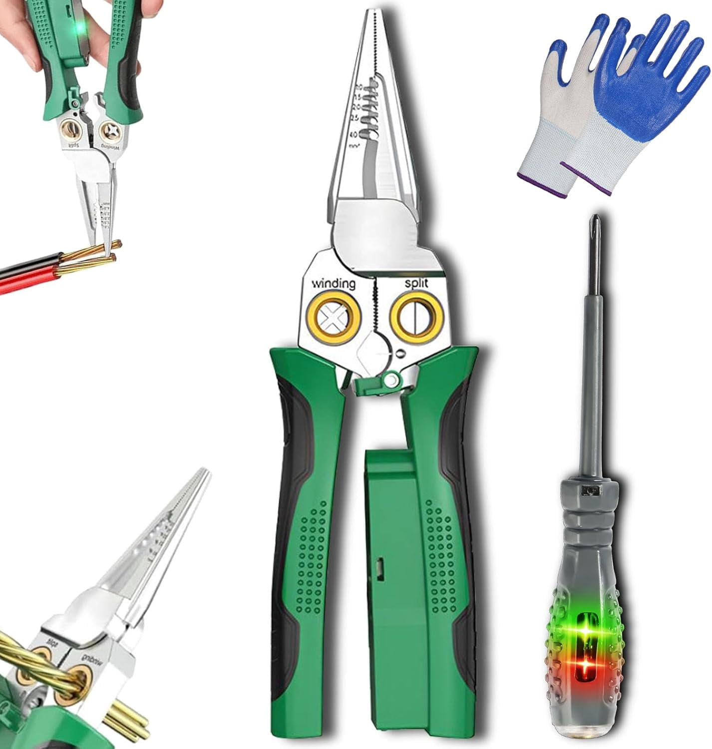 8 in 1 Wire Stripping Pliers, 8 in 1 Wire Stripper With Voltage Tester, Wires Stripper Machine, Electric Wire Stripper with Voltage Tester, Crimper & Cutter for Awg 18-6 Wires (1PCS)