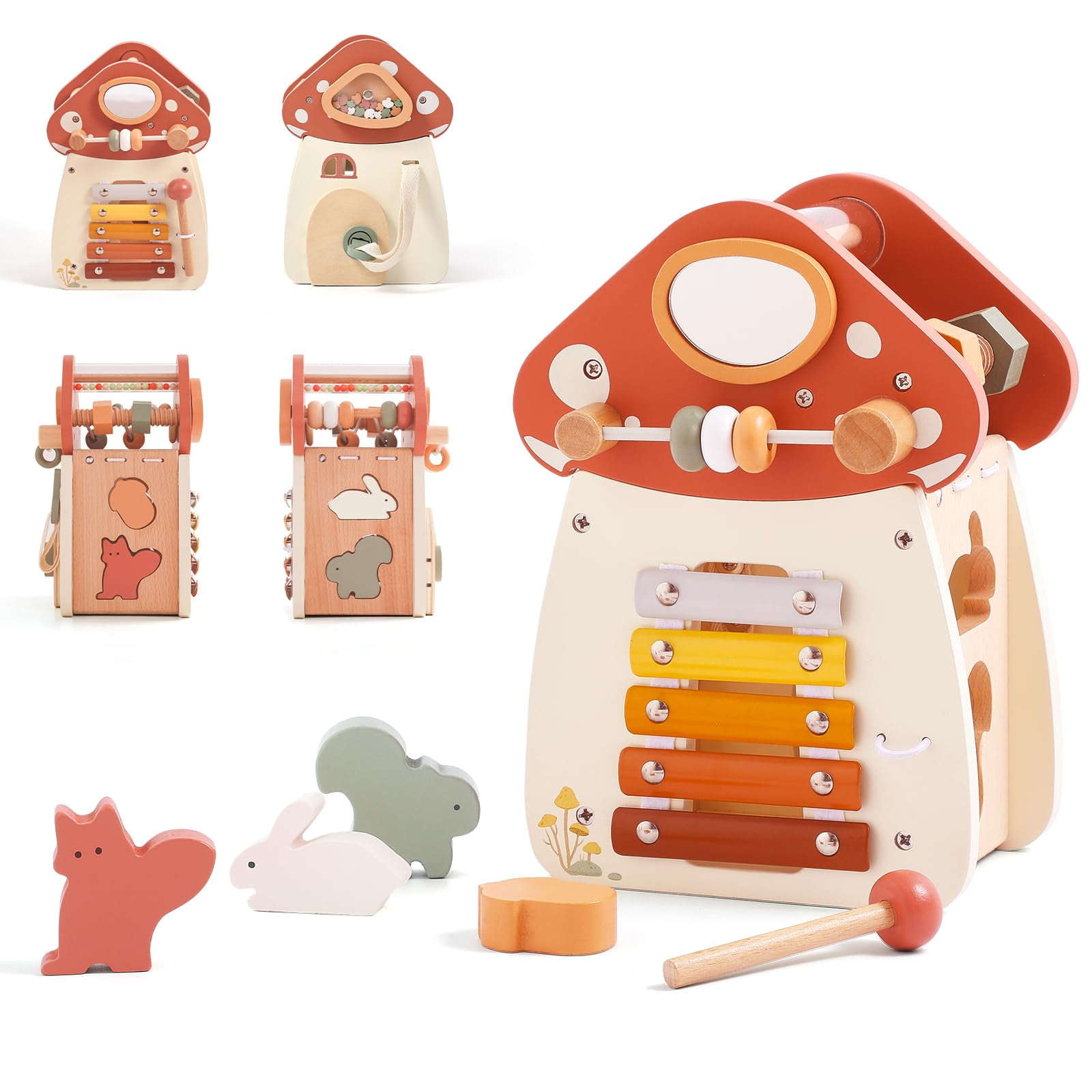 9-in-1 Wooden Activity Cube For Toddlers – Montessori Busy Board With Shape Sorter, Abacus, Gears, Sensory Toy