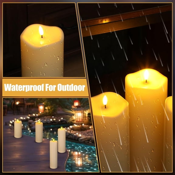 8" 10" 12" 14" x 4" Large Waterproof Outdoor Flameless Candles, 4 Pcs LED Pillar Candles with Remote and Timers Battery Operated Jumbo Flickering for Home Porch Church Indoor Lanterns