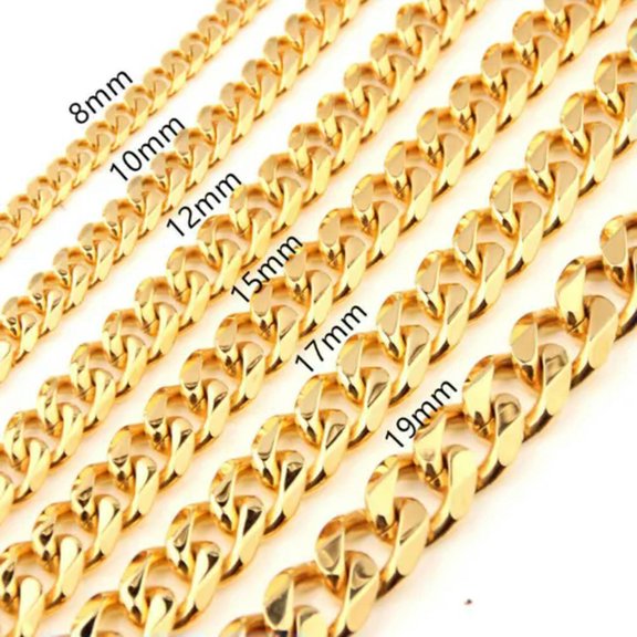 8/10/12/15/17/19mm Polished Mens Chain Stainless Steel Curb Cuban Link Necklace