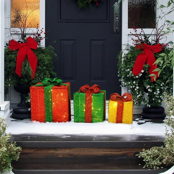 8 10 12 Inch Candy Cane Lane 3D Pre-Lit LED Yard Art Presents Gold/Red Green/Red Red/Green Semi KD Plastic Frame