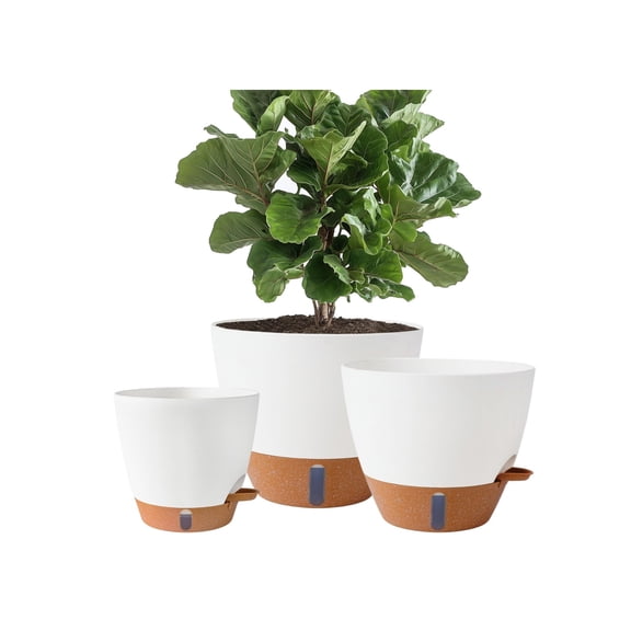 8/10/12 Inch Self Watering Plant Pots Set of 3, White Planters with Drainage Holes