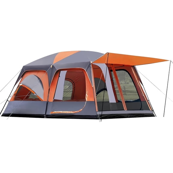 810-12 Person Camping Tent, 2 Room Family Tent with Zippered Divider, Porch, Rainfly, Extra Large Waterproof Cabin Tent with 3 Mesh Doors & Windows, Easy Setup 7.1 ft Tall Tent for Outdoor Camping