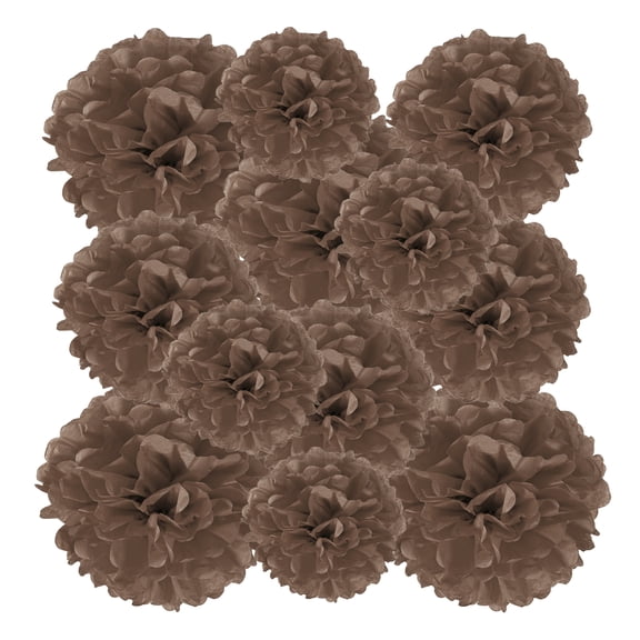 8" 10" 12" Tissue Paper Pom Poms, 12PCS Pom Poms Paper Flowers Ball Tissue Paper Flowers for Wedding Bridal Shower Birthday Bachelorette Party Backdrop Decoration, Brown
