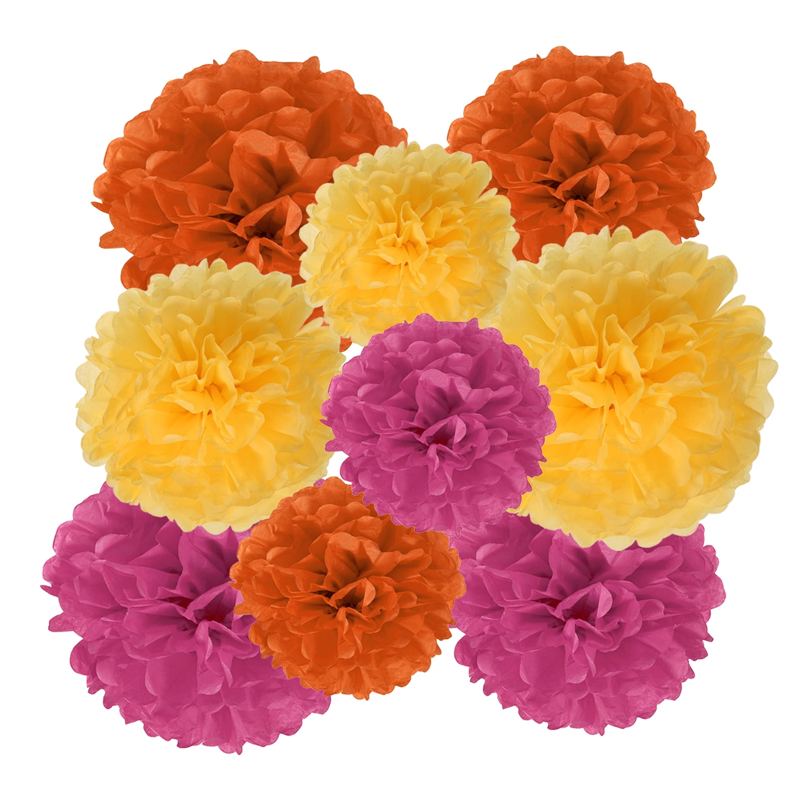 8" 10" 12" Tissue Paper Pom Poms, 18PCS Pom Poms Paper Flowers Ball Tissue Paper Flowers Assorted Size for Wedding Birthday Party Backdrop Decoration, Rose Red Orange Yellow