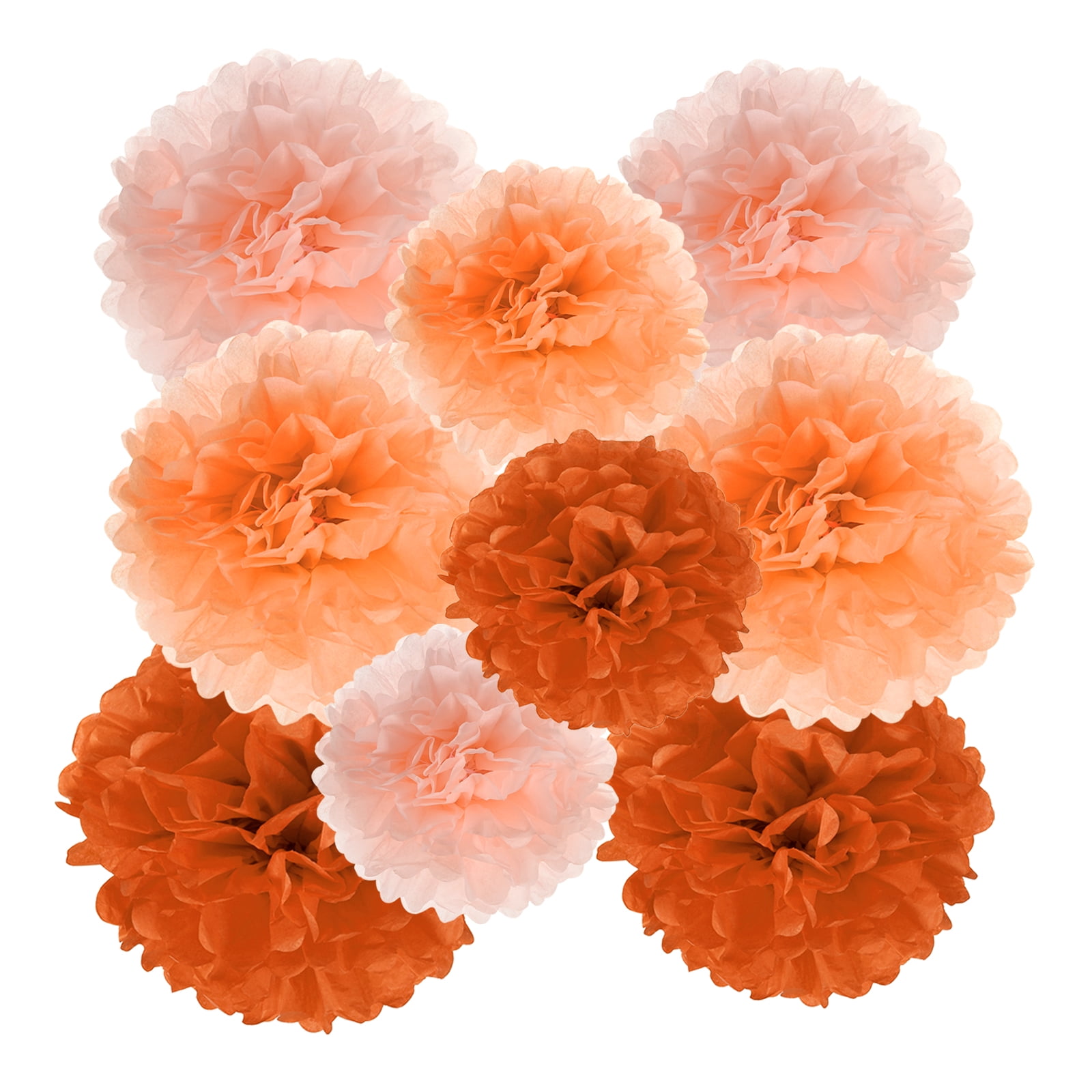8" 10" 12" Tissue Paper Pom Poms, 18PCS Pom Poms Paper Flowers Ball Tissue Paper Flowers Assorted Size for Wedding Bridal Shower Birthday Party Backdrop Decoration, Orange Tone