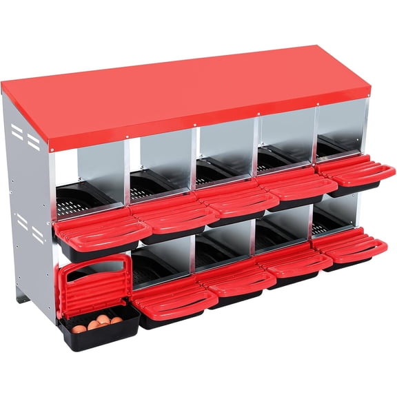 8/10 Compartment Chicken Nesting Box, Metal Roll Away Nest Box with Removable Tray & Lid Cover for Easy Egg Collection and Hygiene