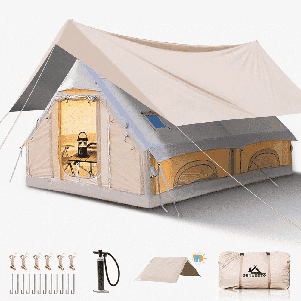 Inflatable Camping Tents 4/6/8/10 Person,131 Square Feets Large Blow up Tent with Stove Jack