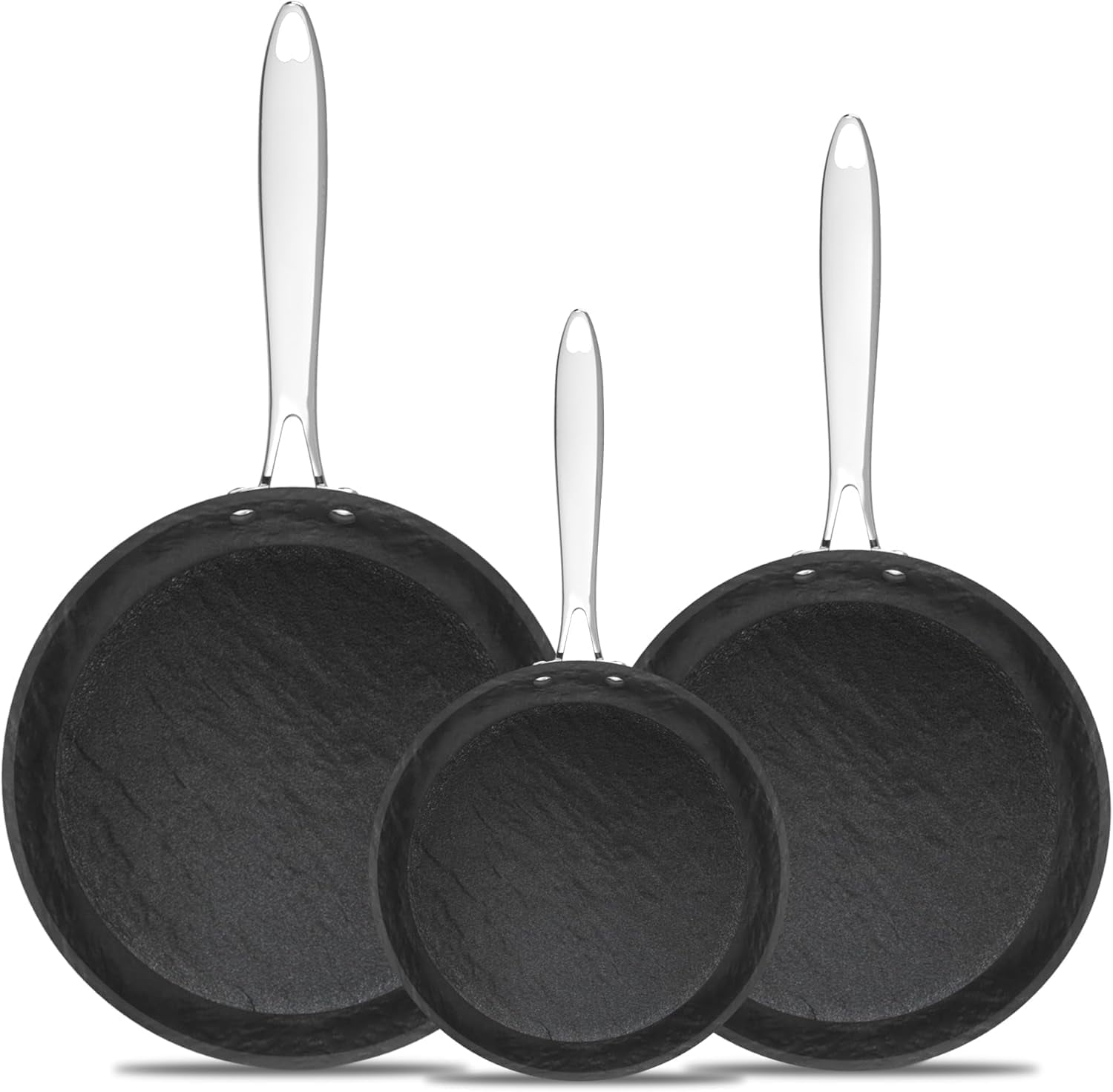 8, 10 and 12 Inch Non Stick Frying Pans Set, Stay Cool Stainless Steel Handle, Disherwasher and Oven Safe, Induction Compatible, New Home Essentials