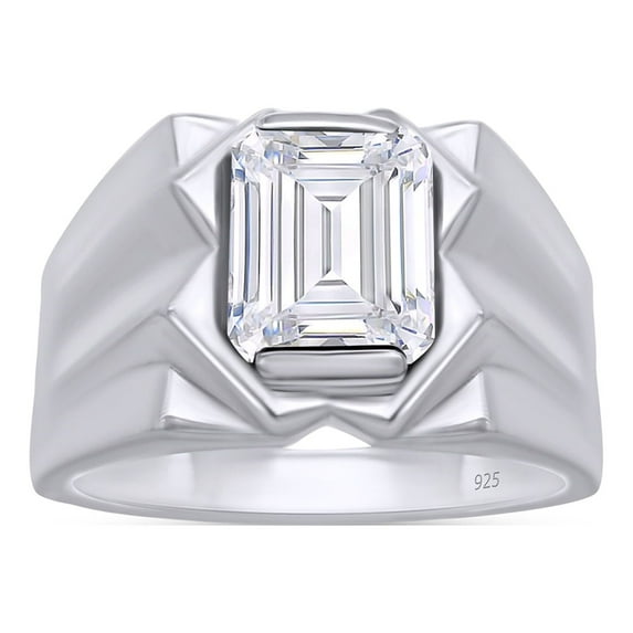 8/10 mm Onyx Bold Solitaire Ring Cubic Zirconia In 14K White Gold Plated 925 Sterling Silver. Ring Size 13