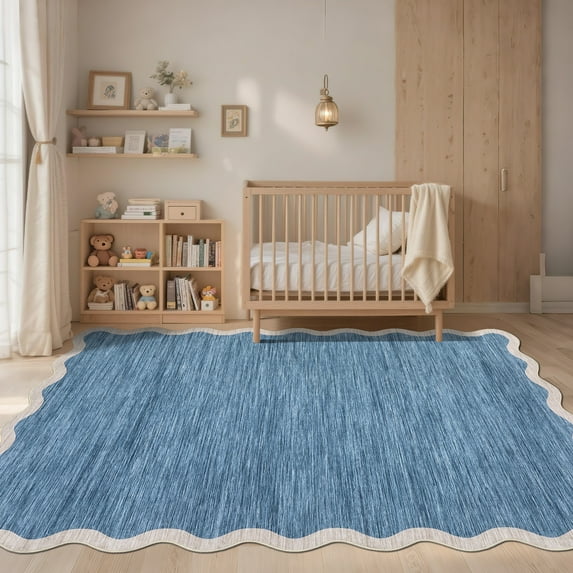 8*10FT Washable Living Room Rug, Non-Slip and Soft Bedroom Rug,Low Pile, Foldable, Stain Resistant. Gray blue