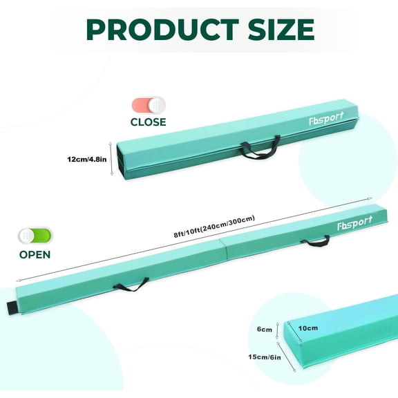 8/10ft Balance Beam: Folding Floor Gymnastics Equipment PU Leather for Kids Adults,Non Slip Rubber Base, Gymnastics Beam for Training, Practice, Professional Home Training