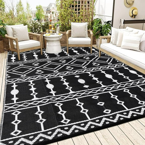 8*10ft Outdoor Rug,Reversible Boho Camping Rug,Waterproof Plastic Rug For Camper Porch Balcony Backyard Picnic