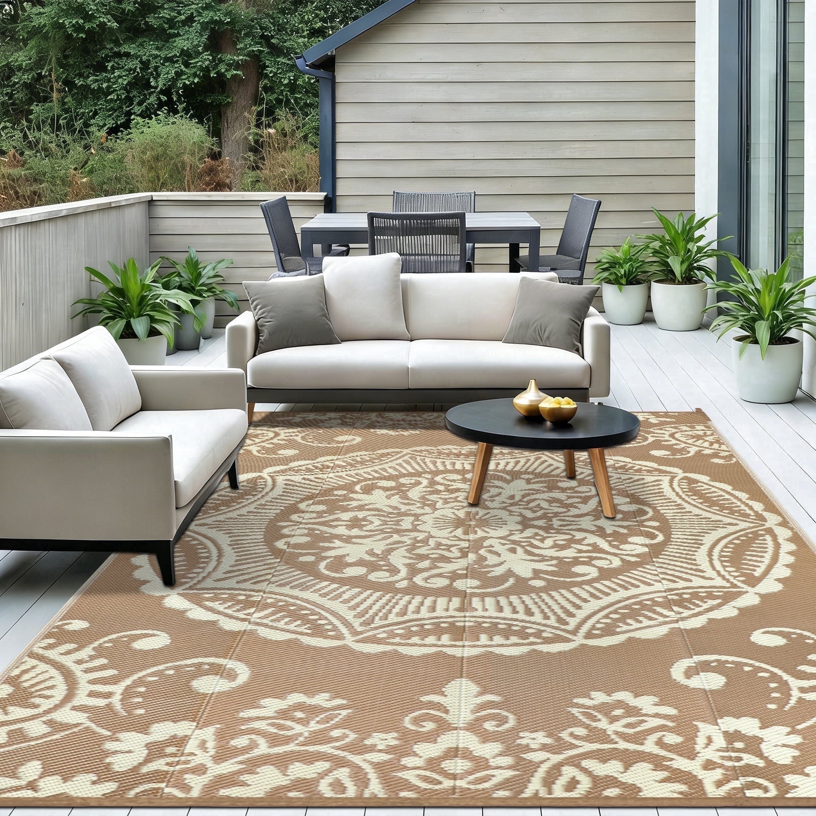 Large Outside Rugs ORGOWEL 8*10ft Outdoor Rugs Waterproof Reversible Boho Floral Plastic ...