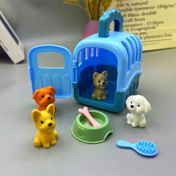 8/11pcs Christmas DIY Decoration Gifts Cute Dog Pet Basket Family Toys Cat Nest Set Props Scene Playing Toys