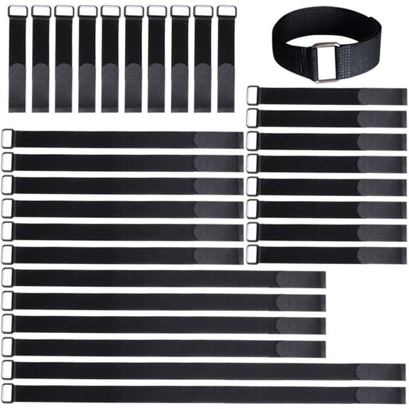 8"12"18"24"30" Hook and Loop Fastening Cable Strap - 30 Pack Reusable Nylon Extend Securing Adjustable Cinch with Buckle