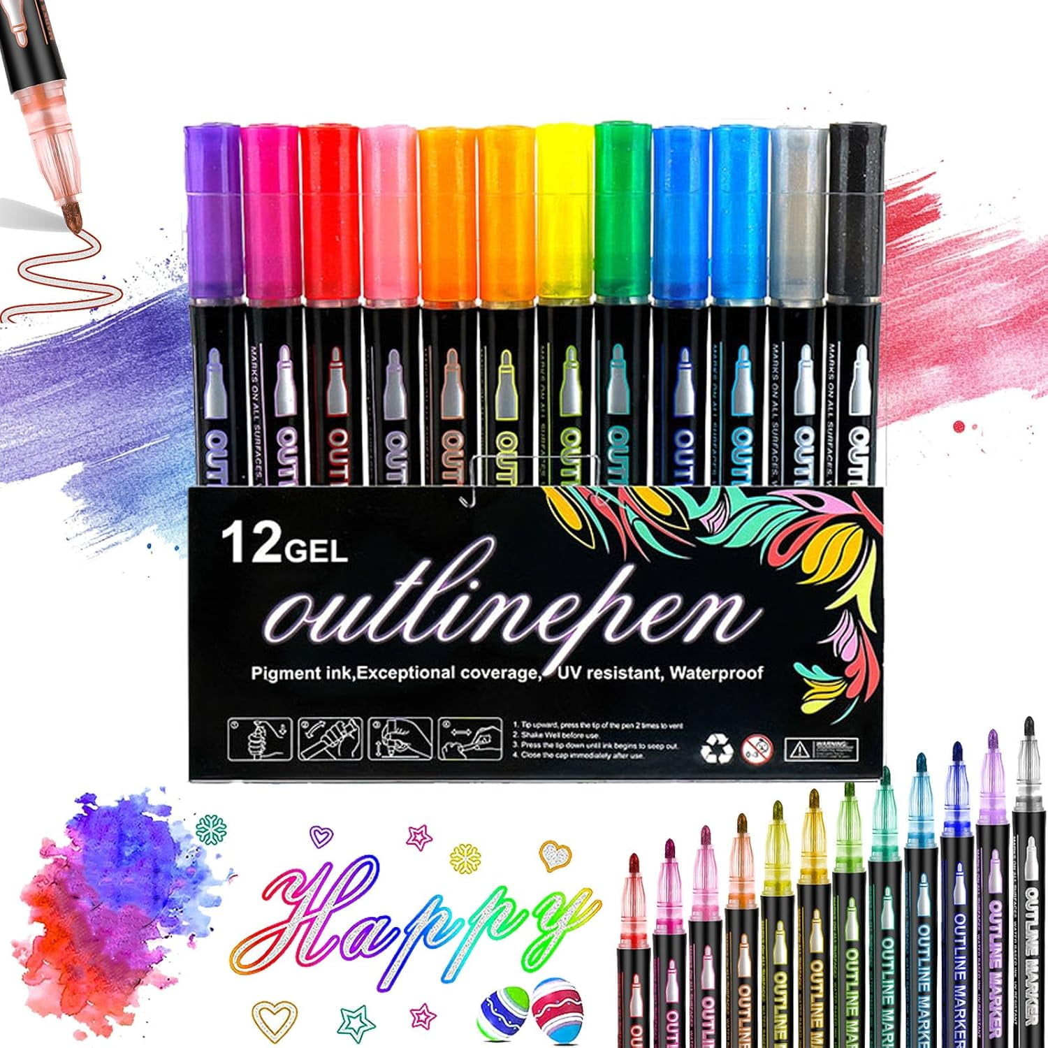 8/12/24/36/48 Colors Double Line Outliner Markers, Coloring Lightstick ...