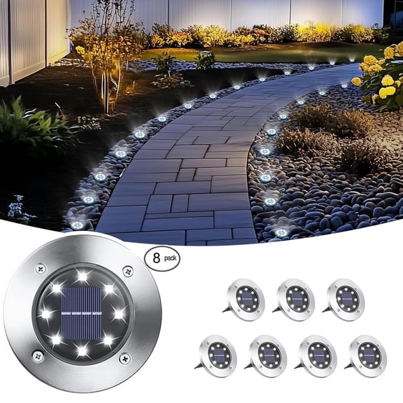 8/12/24 Large-sized Solar Stainless Steel Underground Lights, 8 LED Light Bulbs, 4.5-inch Diameter Embedded Ground Lights, Sturdy And Durable