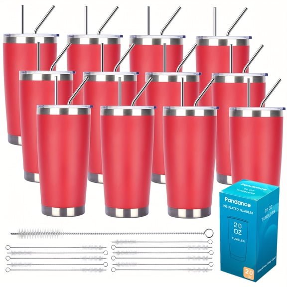 8/12/24PCS 20Oz Stainless Steel Tumblers - Double-Wall Vacuum Insulated with Lid & Straw, Spill-Proof Travel Mugs (Pastel/Solid Colors)