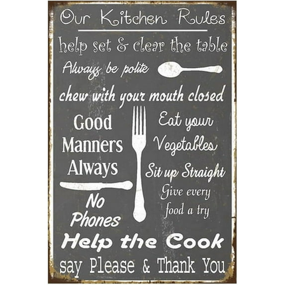 8"×12" Kitchen Tin Sign Metal Poster Vintage Wall Art Décor, Our Kitchen Rules Fork Spoon, Funny Decorations for Home Dining Room Farmhouse Cooking Plaque