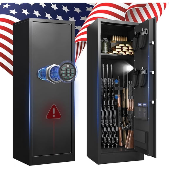 8-12 Rifle Safe, Gun Safe for Rifles, Gun Cabinet with Mute Mode, Large Gun Cabinets for Rifles and Shotguns with Dual Alarm System, Rifle Safes for Home with Digital keypad for Quick Access