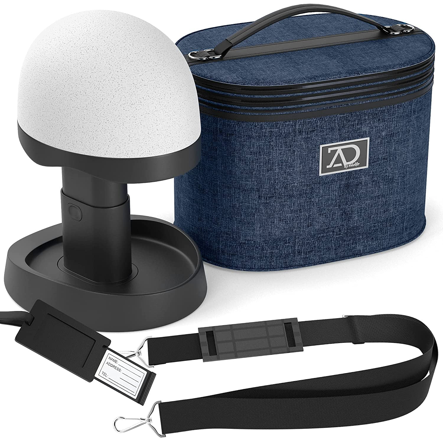 8"-12" Wig Travel Case -High Wig Box with Collapsible Wig Stand - Dome Foam Wig Head Stand in Zipper Carrying Case w/Handle for Safe Traveling Storage of Wigs, Lace Front Cap, Toupee (Denim Navy)