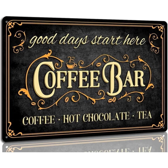 [8*12 inches] Coffee Bar Decor Sign - Coffee, Hot Chocolate, Tea, Metal Tin Vintage Coffee Sign for Coffee Station Corner, Bar and Kitchen Wall Decor art Accessories, Gifts for Coffee lover