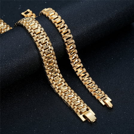 8/12MM Wide Chunky Chain Bracelet Braslet Trendy 14K Yellow Gold Watchband Bracelets for Women Men Wristband Jewelry