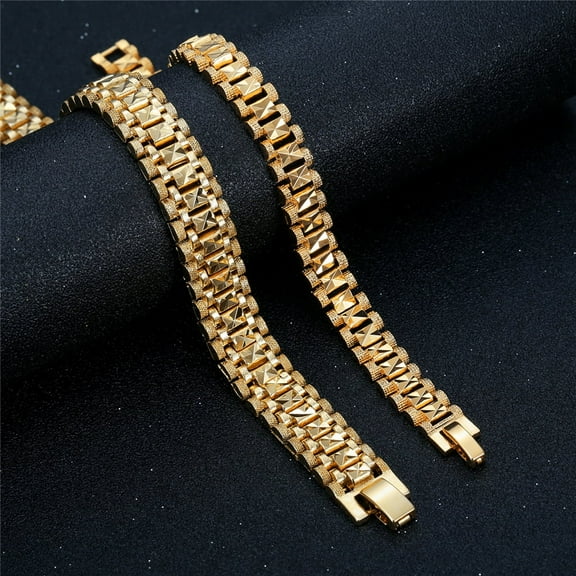 8/12MM Wide Chunky Chain Bracelet Braslet Trendy 14K Yellow Gold Watchband Bracelets for Women Men Wristband Jewelry