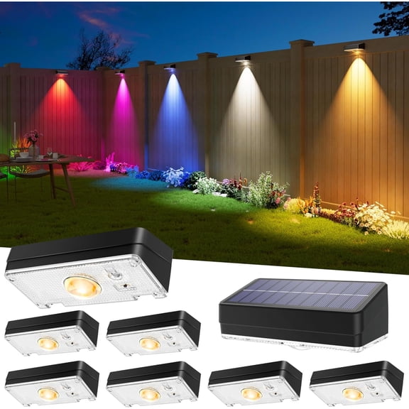 8Pack Solar Fence Lights Outdoor, , 50LM Ultra Bright, 3 Color Temperatures & RGB, IP65 Waterproof, Dusk-to-Dawn Solar Powered Fence Lights for Patio, Railing, Pool, Porch, Backyard