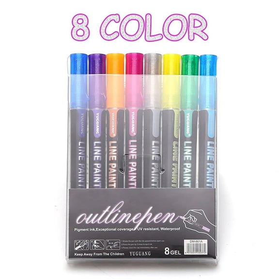 8/12Pcs Glitter Metallic Double Line Outline Pens Art Drawing Diary Painting Pens