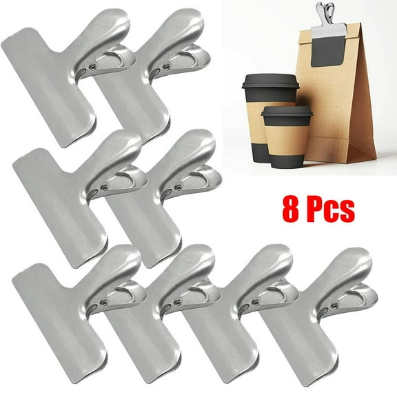 8/12Pcs Set Metal Chip Bag Clips Stainless Steel Home Kitchen Food Snack Clips