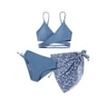 thumbnail image 1 of 8-12T Little Girl's 3 Pieces Bikini Kids Wrap Criss Cross Swimsuit Print Swimwear with Cover Up Beach Skirt, 1 of 11