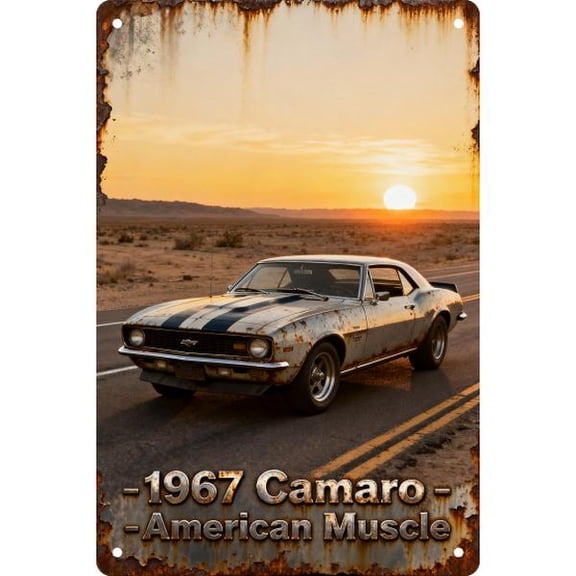 8*12in Metal Tin Sign Wall Decor, 1967 Camaro On Desert Highway Tin Sign,For Your Home Decor,Cafe,Club,Office,Bar,Restaurant,Man Caves Or Garage!Gift For Women/Men Metal Plaque Restaurant Wall Decor