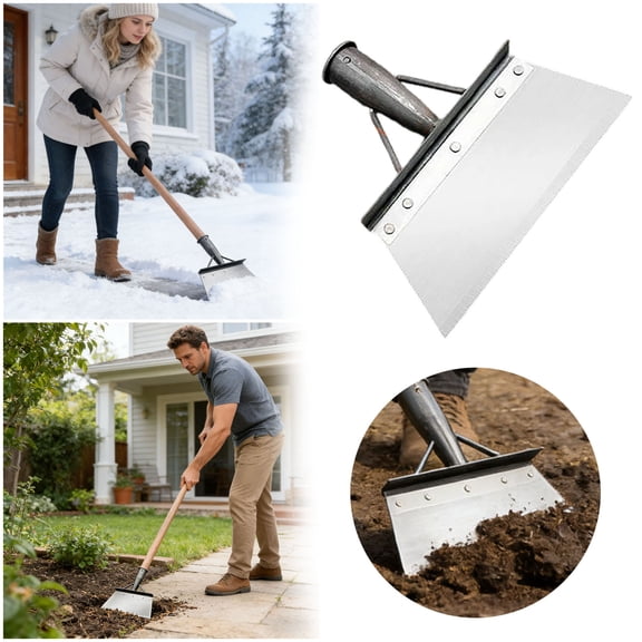 8-12in Multifunctional Stainless Steel Cleaning Shovel, 2026 Upgraded Weeder & Floor Scraper for Garage Garden Home, Height-Adjustable Ergonomic Handle Compatible