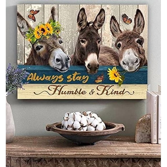 8*12inchs Funny Metal Tin Sign Donkey Poster Donkey Sunflower Always Stay Humble and Kind Sign Vase Flowers Poster Plaque Entryway Decor Gallery Wall Sign 12 X 8 IN