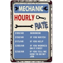 8*12inchs Garage Signs for Men Mechanic Gifts Man Cave Decor Mechanic Hourly Rate Sign Vintage Metal Garage Tin Signs Mechanic Shop Accessories Car Wall Art Decor 8x12 Inch