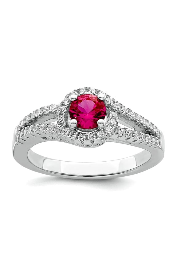 8.12mm 925 Sterling Silver Rhodium Plated Created Red Corundum and White Cubic Zirconia Ring Size 8 Ring for Women