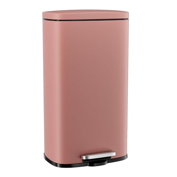8/13.2 Gallon Step Trash Can, Stainless Steel Garbage Bin, Soft-Close Rubbish Bin with Removable Plastic Inner Bucket, Fingerprint-Proof, Lid Dustbin, Suit for Kitchen Home (Pink, 50L)