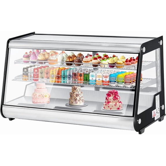 8.13 Cu.Ft Commercial Refrigerators, Glass Door Countertop Display Refrigerator with Adjustable Shelves, Pastry Display Case with LED Lights & Smart Temperature Control for Cafe Restaurant, Black