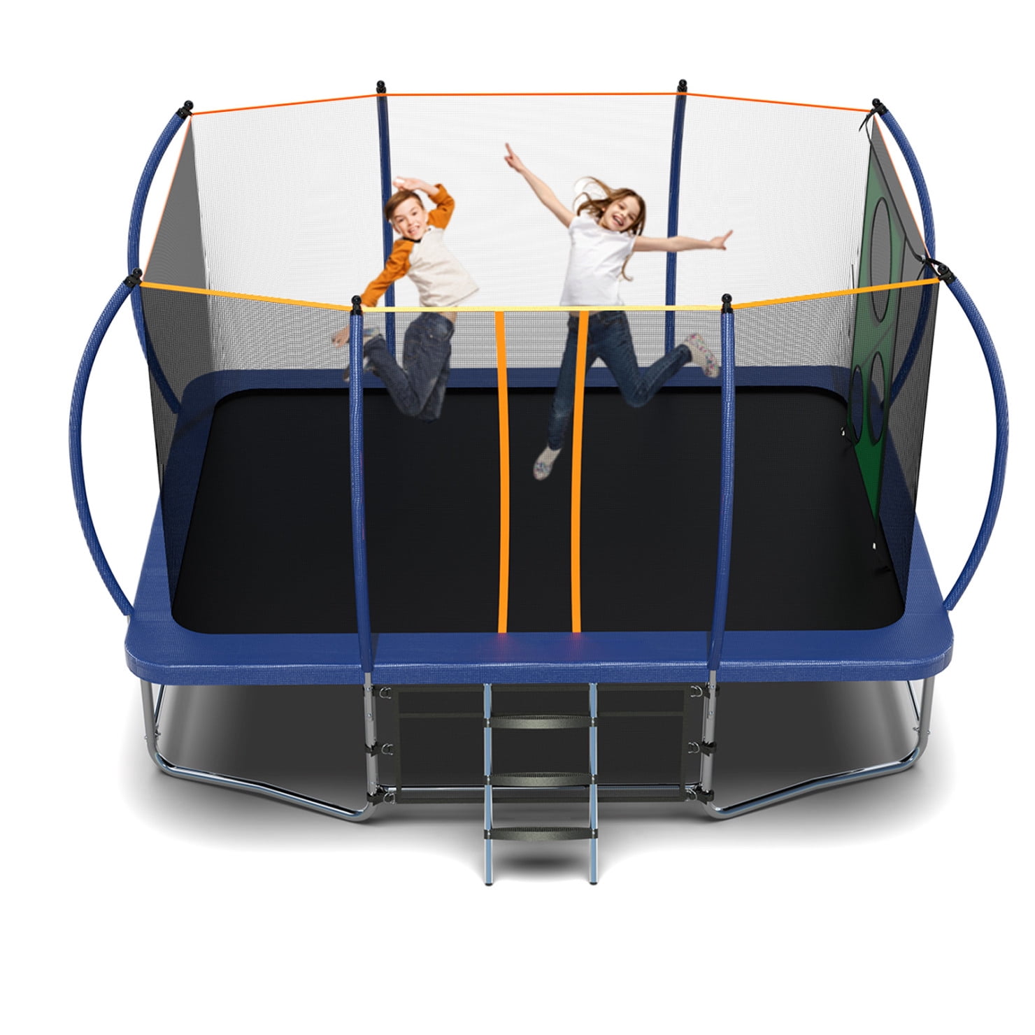 8*14FT Rectangular Trampoline, Trampoline with Curved Poles, Enclosure