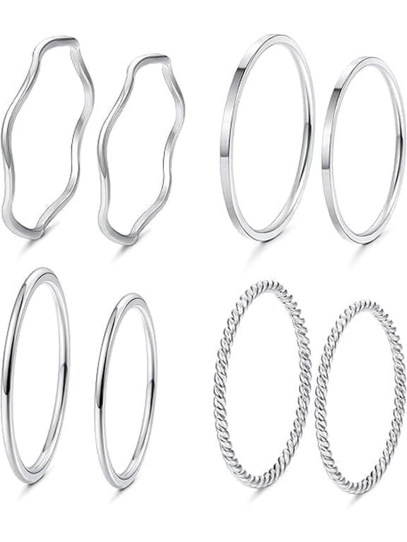 8-14Pcs 1mm Stainless Steel Women's Plain Band Knuckle Stacking Midi Rings Comfort Fit Silver/Gold/Rose Tone
