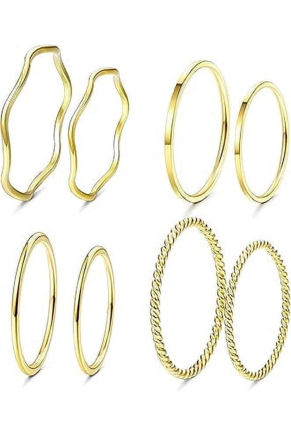 8-14Pcs 1mm Stainless Steel Women's Plain Band Knuckle Stacking Midi Rings Comfort Fit Silver/Gold/Rose Tone