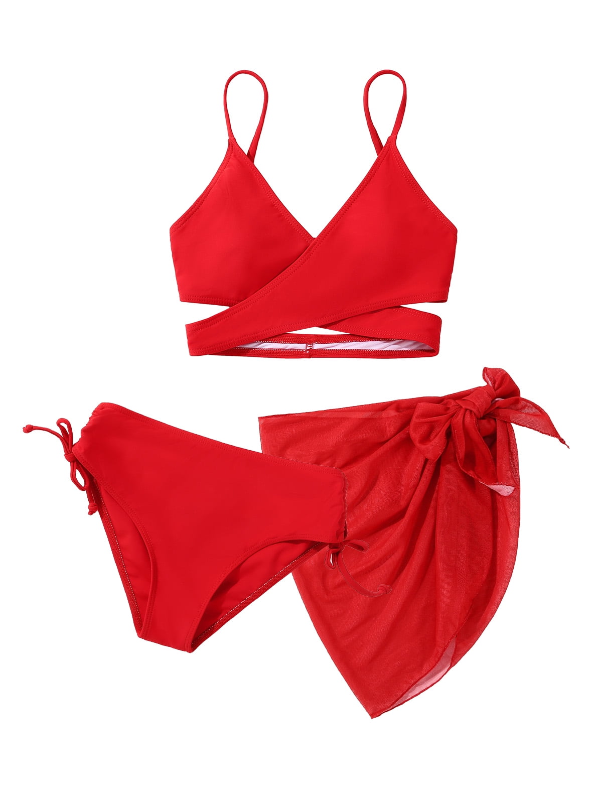 8-14T Girl's 3 Pieces Bikini Kids Wrap Swimsuit Swimwear with Cover Up ...