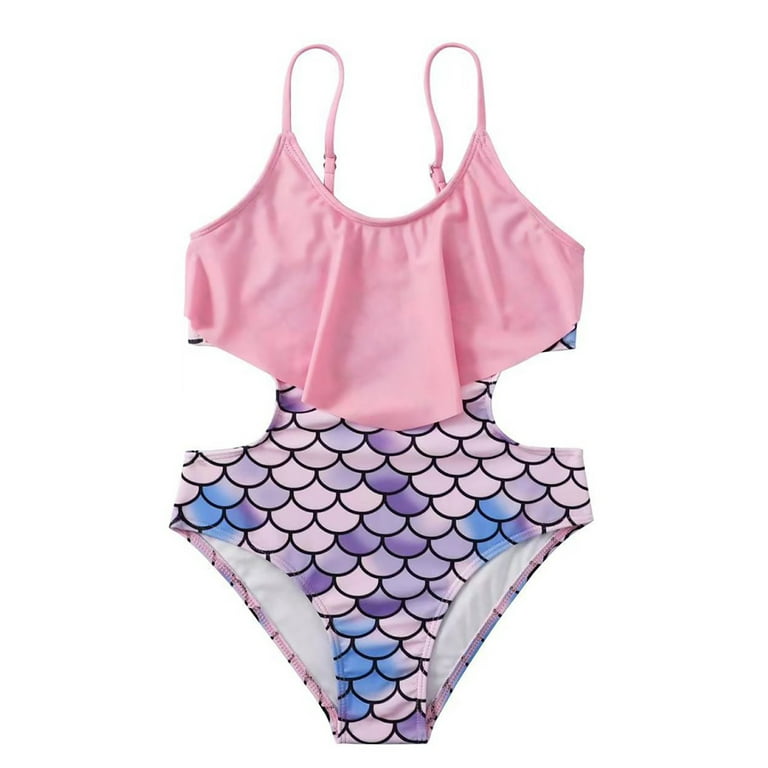 8 14T Girl s Cute Ruffle Mermaid Bikini Swimsuit Ruched High Waist Beach Bathing Suit